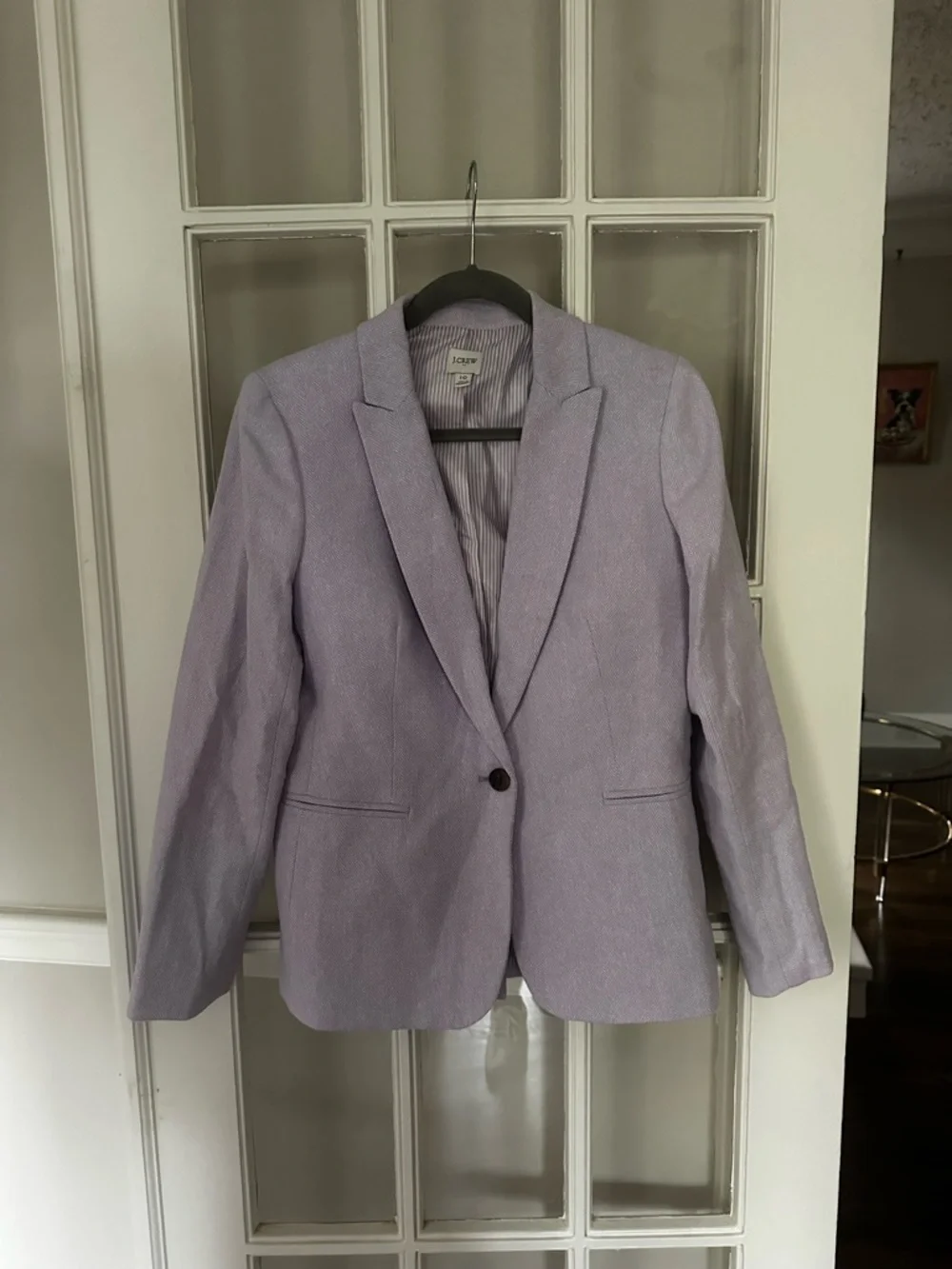 J.Crew Herringbone one-button blazer Light purple Size 10 Cotton Linen - Picture 2 of 5